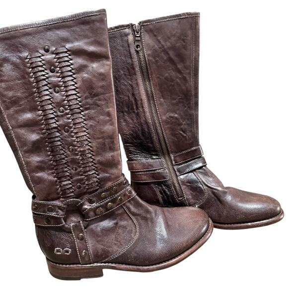 Bed Stu Selina Harness Studded Distressed Brown Boots - Size Women's 7.5 - Picture 2 of 3
